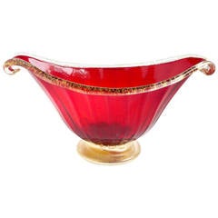 Barovier Toso Murano Red Gold Trim Italian Art Glass Gondola Footed Bowl Dish