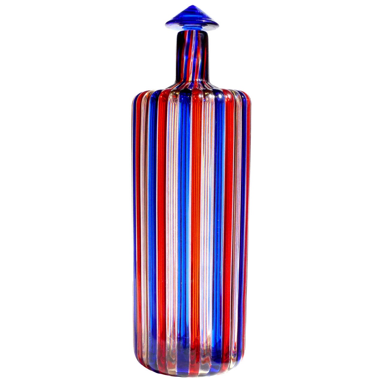 Venini Murano Signed Colorful Limited Edition A Canne Italian Art Glass Decanter