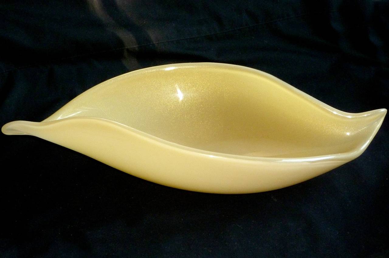 Alfredo Barbini Murano Opalescent Caramel Yellow Gold Italian Art Glass Bowl