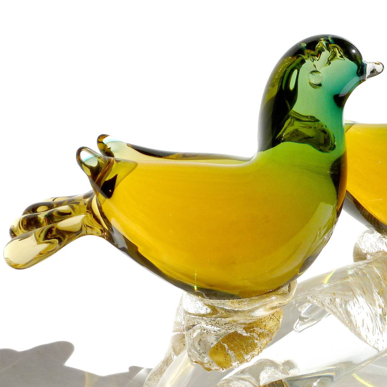 Mid-Century Modern Seguso Vetri D Arte Murano Sommerso Gold Italian Art Glass 3 Birds Sculpture