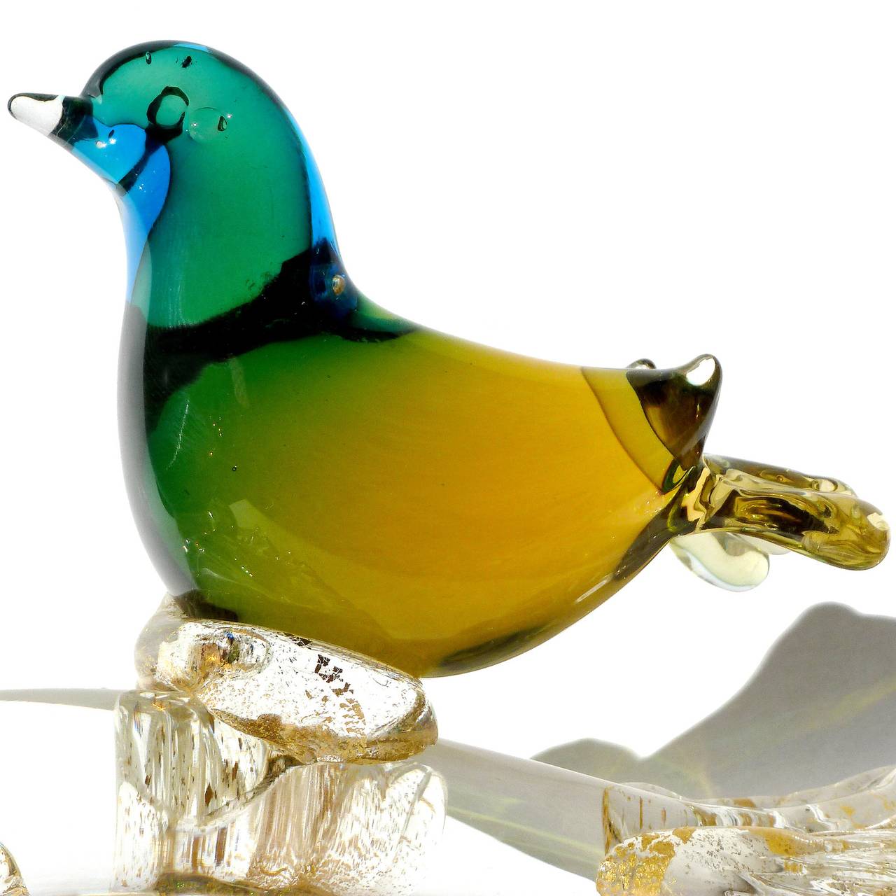 Seguso Vetri D Arte Murano Sommerso Gold Italian Art Glass 3 Birds Sculpture In Excellent Condition In Kissimmee, FL