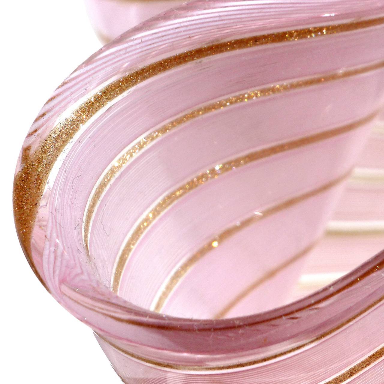 Mid-Century Modern Dino Martens Murano Pink Aventurine Ribbons Italian Art Glass Fazzoletto Vase