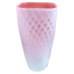 Fratelli Toso Murano Opal Pink Controlled Bubbles Italian Art Glass Flower Vase 5