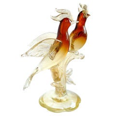 Salviati Murano Amber Sommerso Gold Flecks Italian Art Glass Bird Sculpture 2