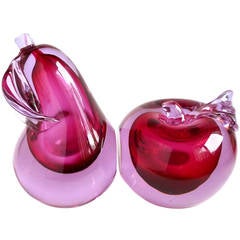 Cenedese Murano Alexandrite Lavender Pink Italian Art Glass Fruit Bookends