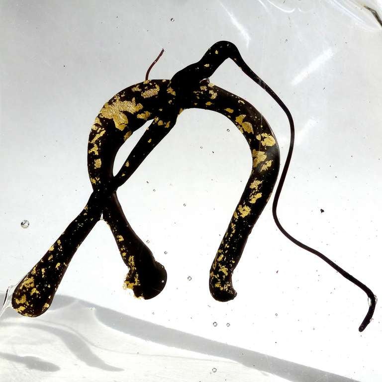 Murano Black Pipe and Horse Bridle with Whip Italian Art Glass Block Sculptures