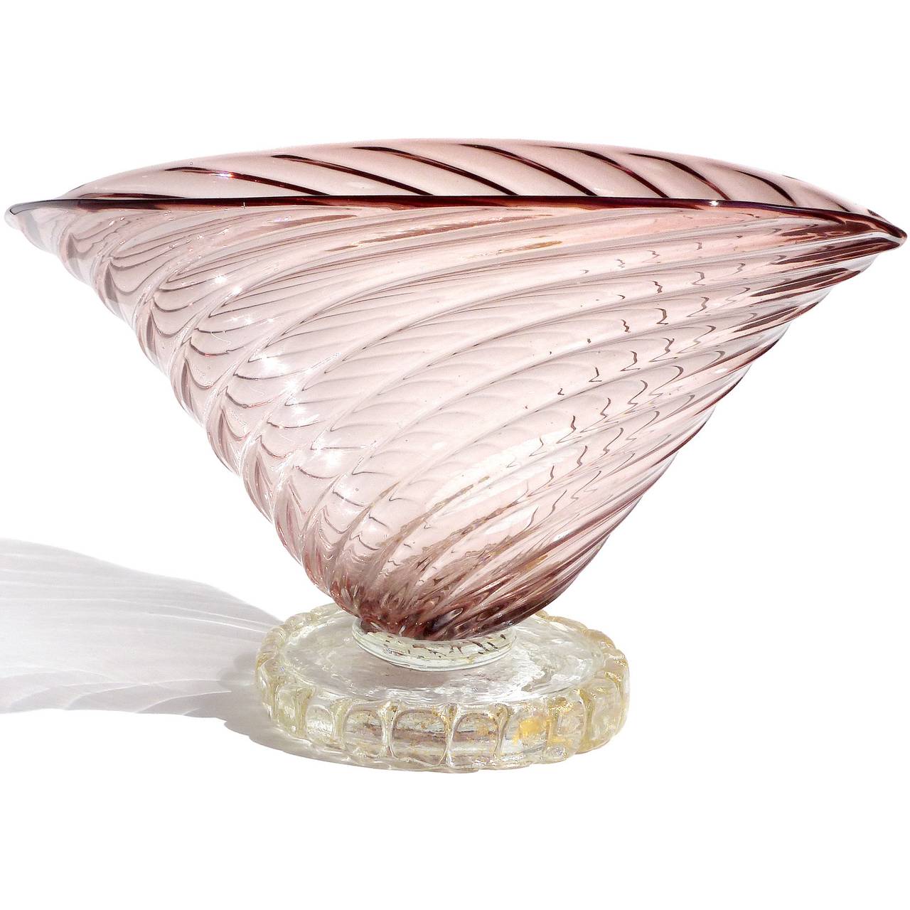 Mid-Century Modern Barovier Toso Murano Amethyst Gold Base Italian Art Glass Compote Vase