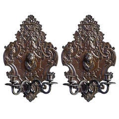 Antique A French 17th Century Style Bronze 2-Light Pair of Wall-Sconces