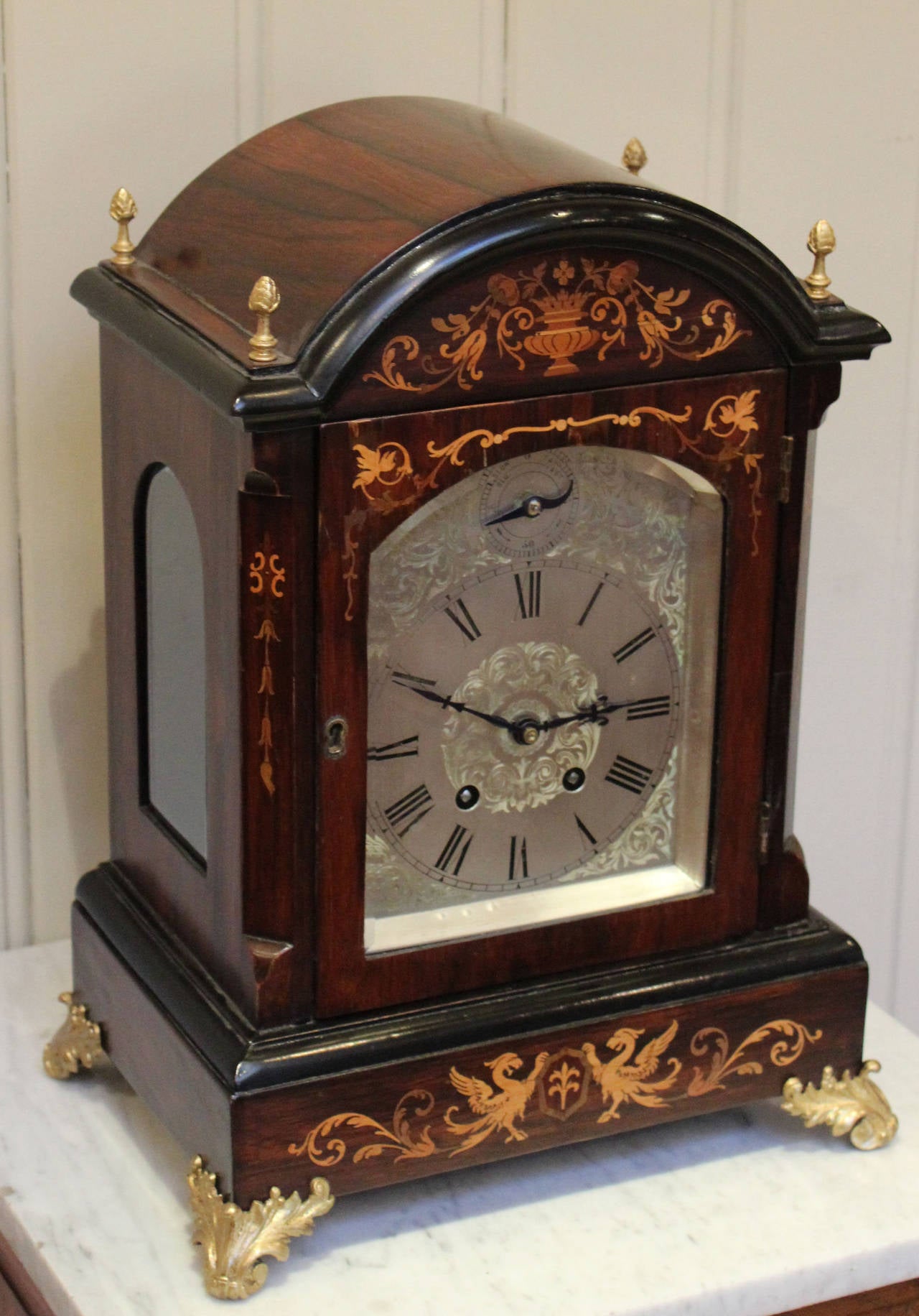 German Rosewood and Inlay Lenzkirch Bracket Clock