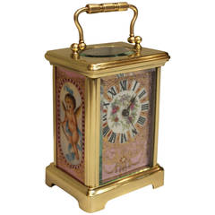 Late 19th Century Brass and Porcelain Panel Carriage Clock