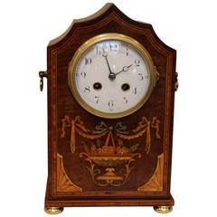Edwardian Mahogany and Marquetry Mantel Clock