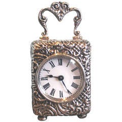 Small Embossed Solid Silver Carriage Clock