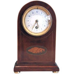 Edwardian Mahogany and Inlay Arch top Mantel Clock.