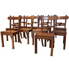 Set Of Ten Solid Light Oak Dining Chairs