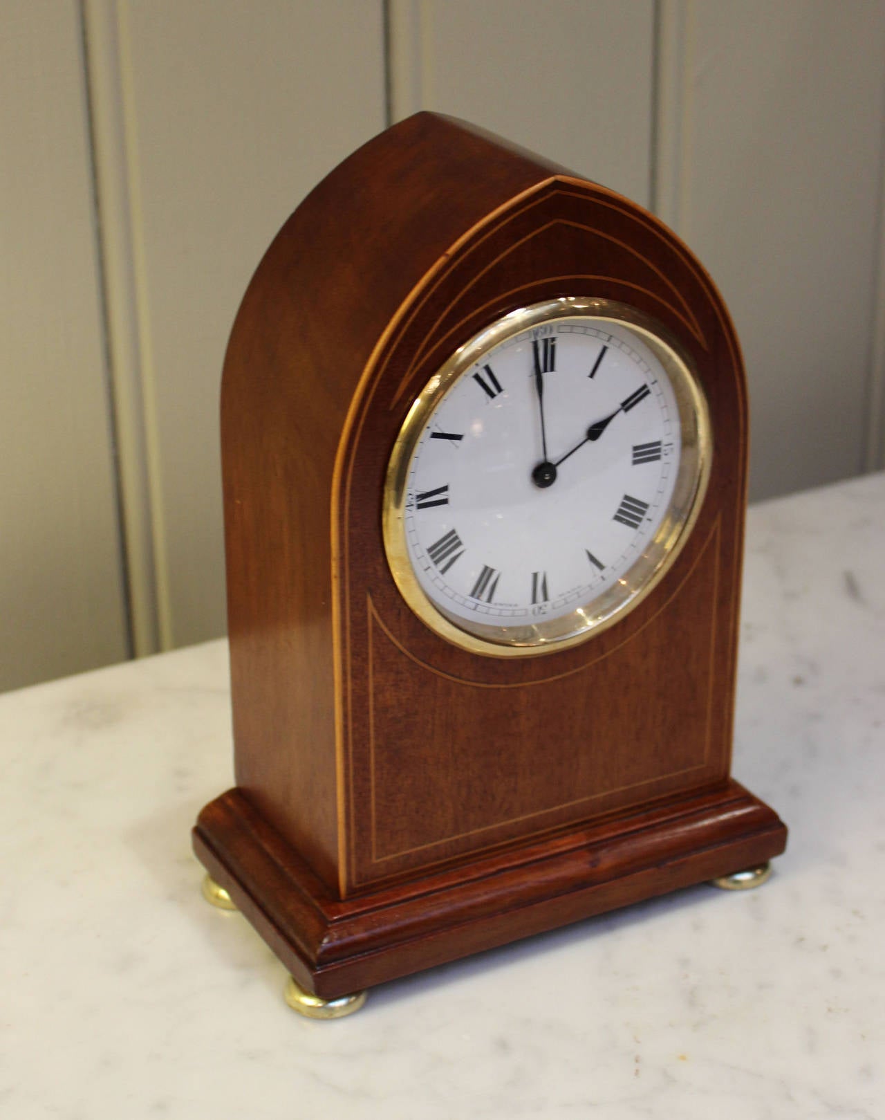 European Edwardian Mahogany Lancet Top Timepiece Mantel Clock