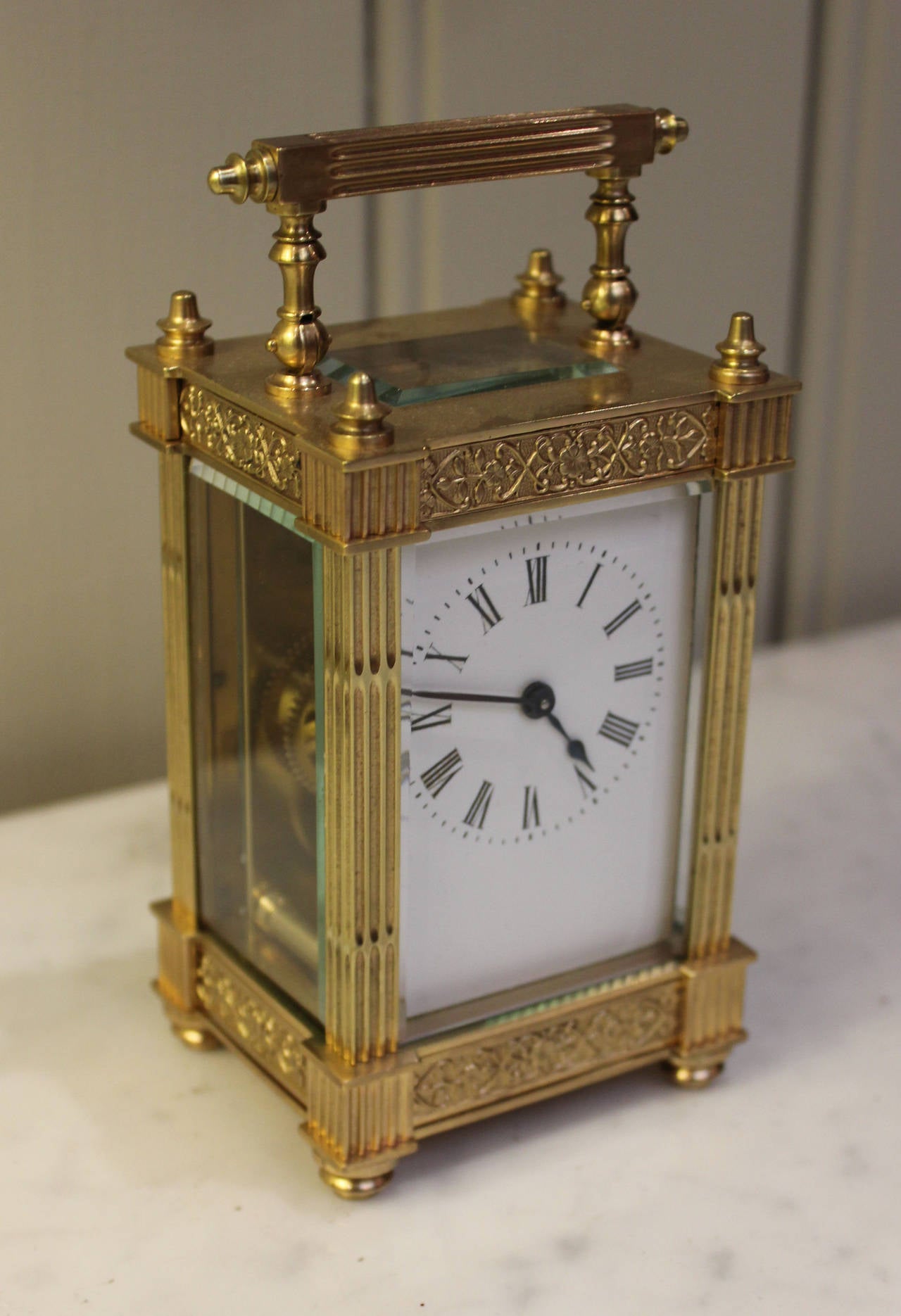 Ornate Edwardian Brass Timepiece Carriage Clock
