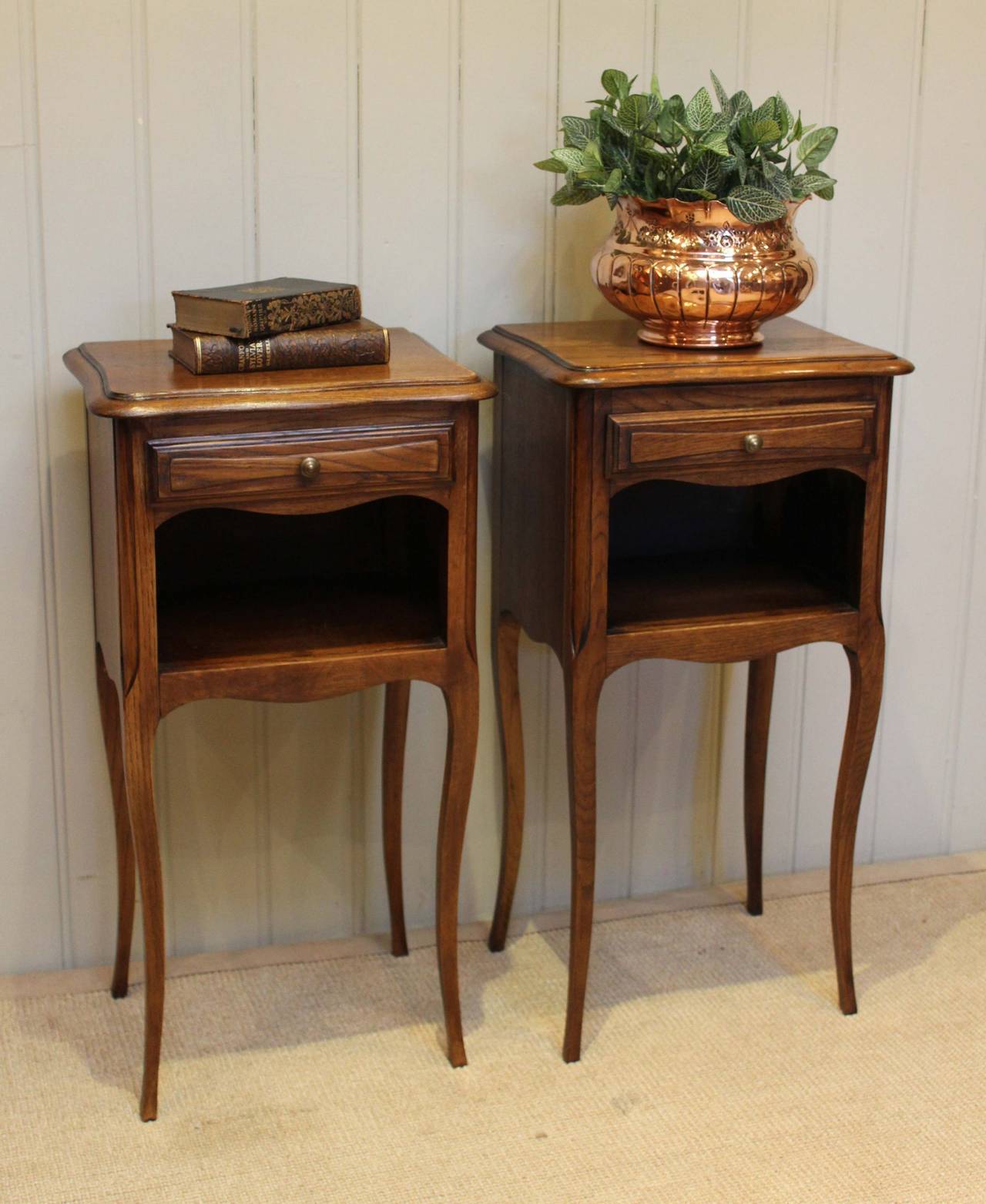 20th Century Pair Of French Oak Bedside Cabinets