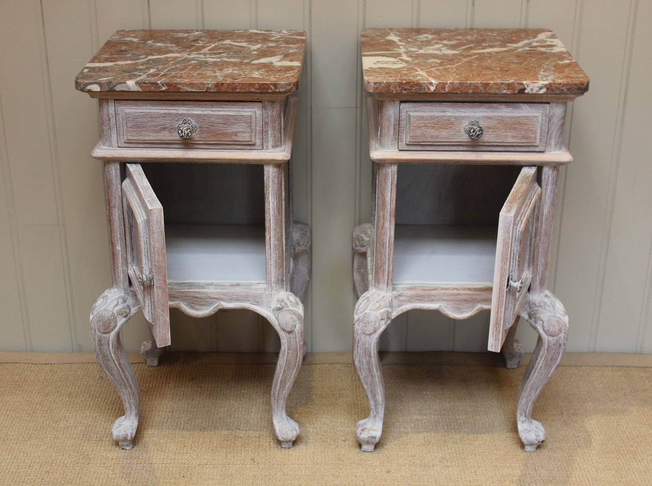 Pair Of French Limed Oak Bedside Cabinets In Good Condition In Buckinghamshire, GB