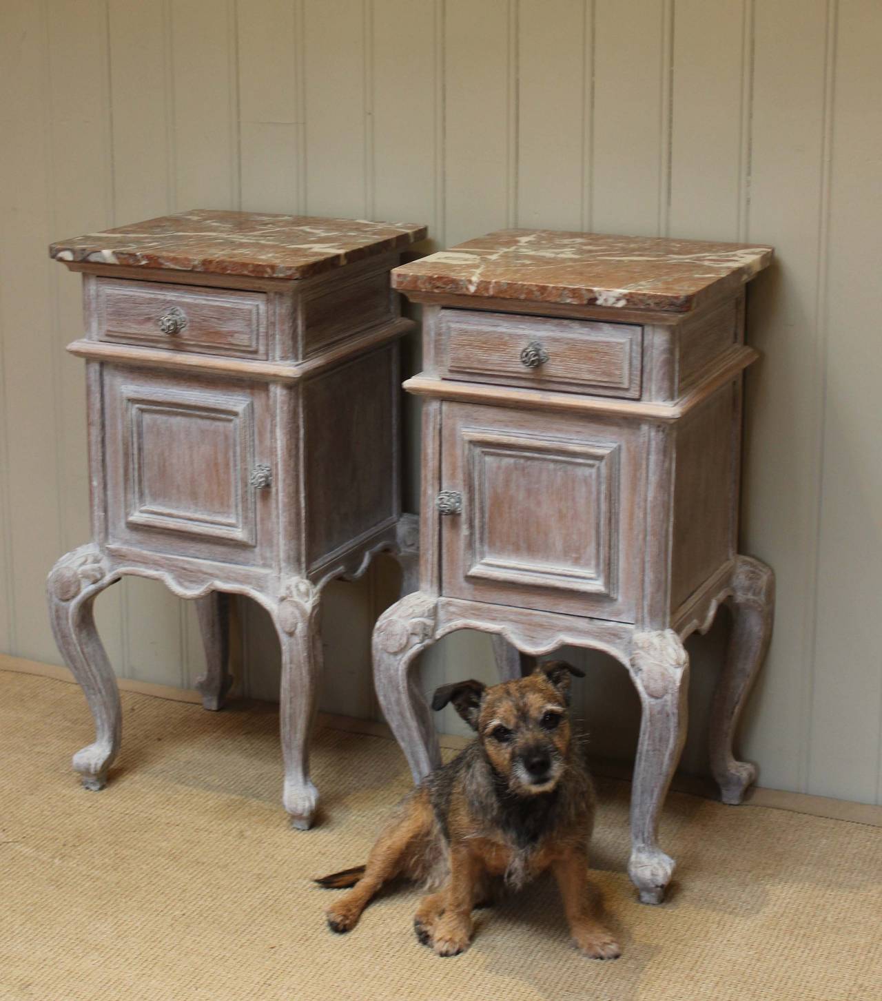 20th Century Pair Of French Limed Oak Bedside Cabinets