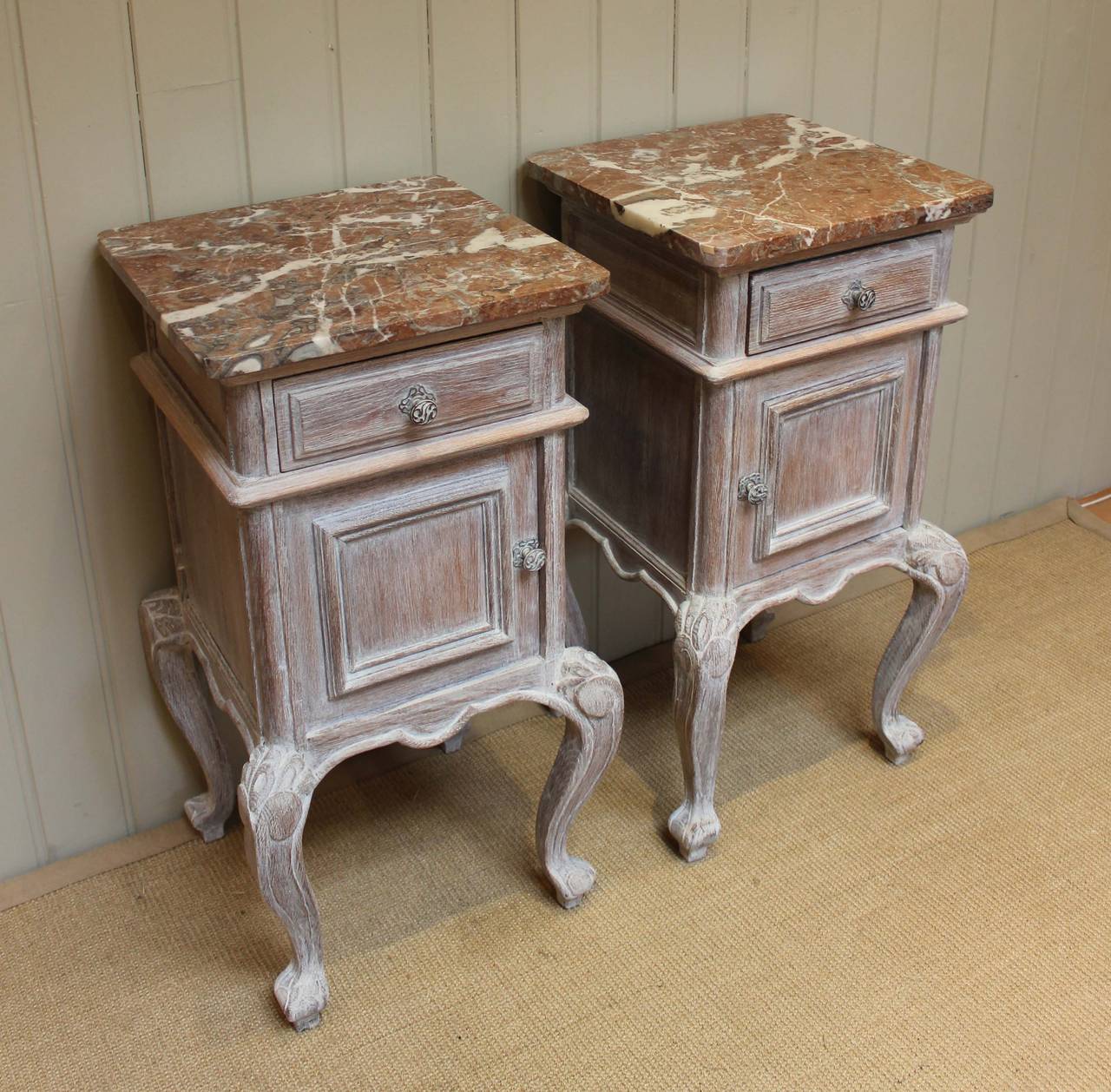 Pair Of French Limed Oak Bedside Cabinets 1