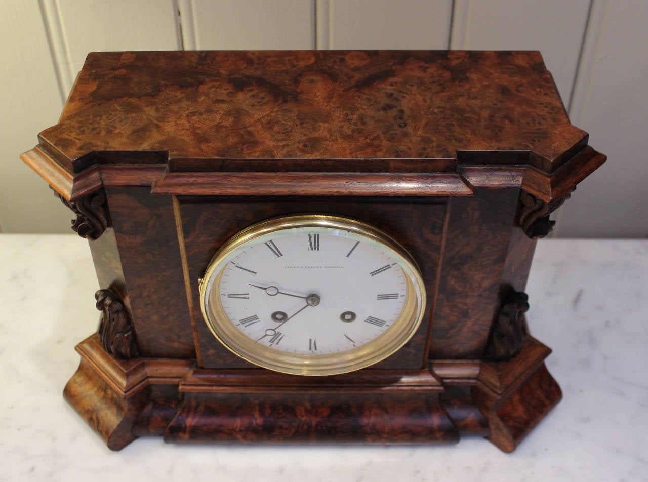 *Victorian Burr Walnut Bell Striking Mantel Clock 2