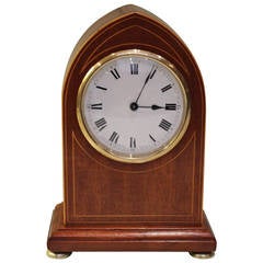 Antique Edwardian Mahogany Lancet Top Timepiece Mantel Clock