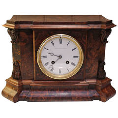 *Victorian Burr Walnut Bell Striking Mantel Clock