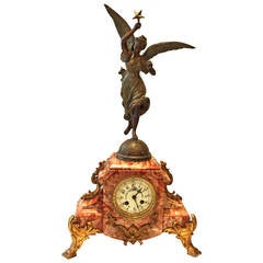 Antique French Rouge Marble Mantel Clock