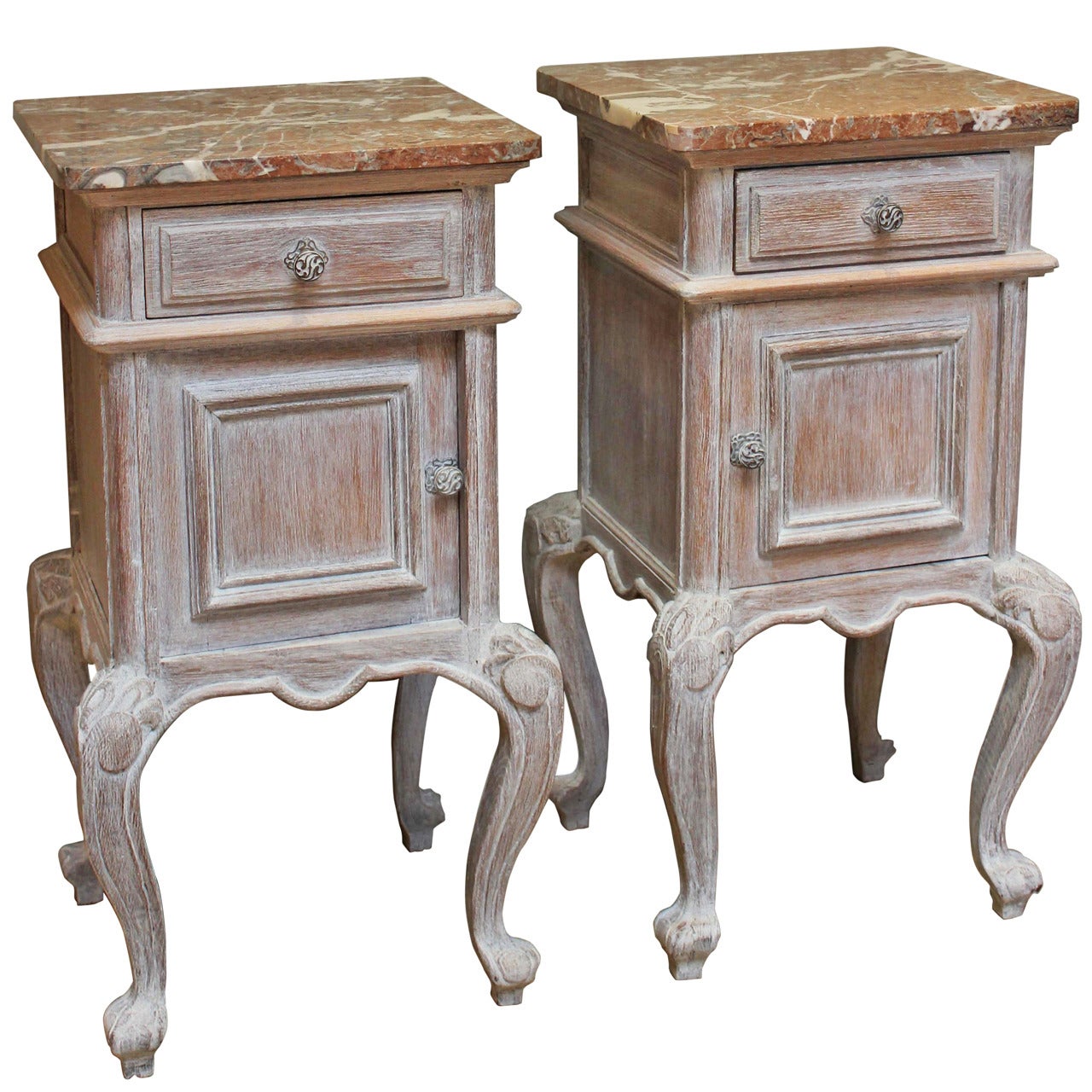 Pair Of French Limed Oak Bedside Cabinets