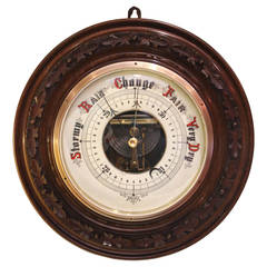 Large 13 inch Diameter Carved Beechwood Aneroid Barometer