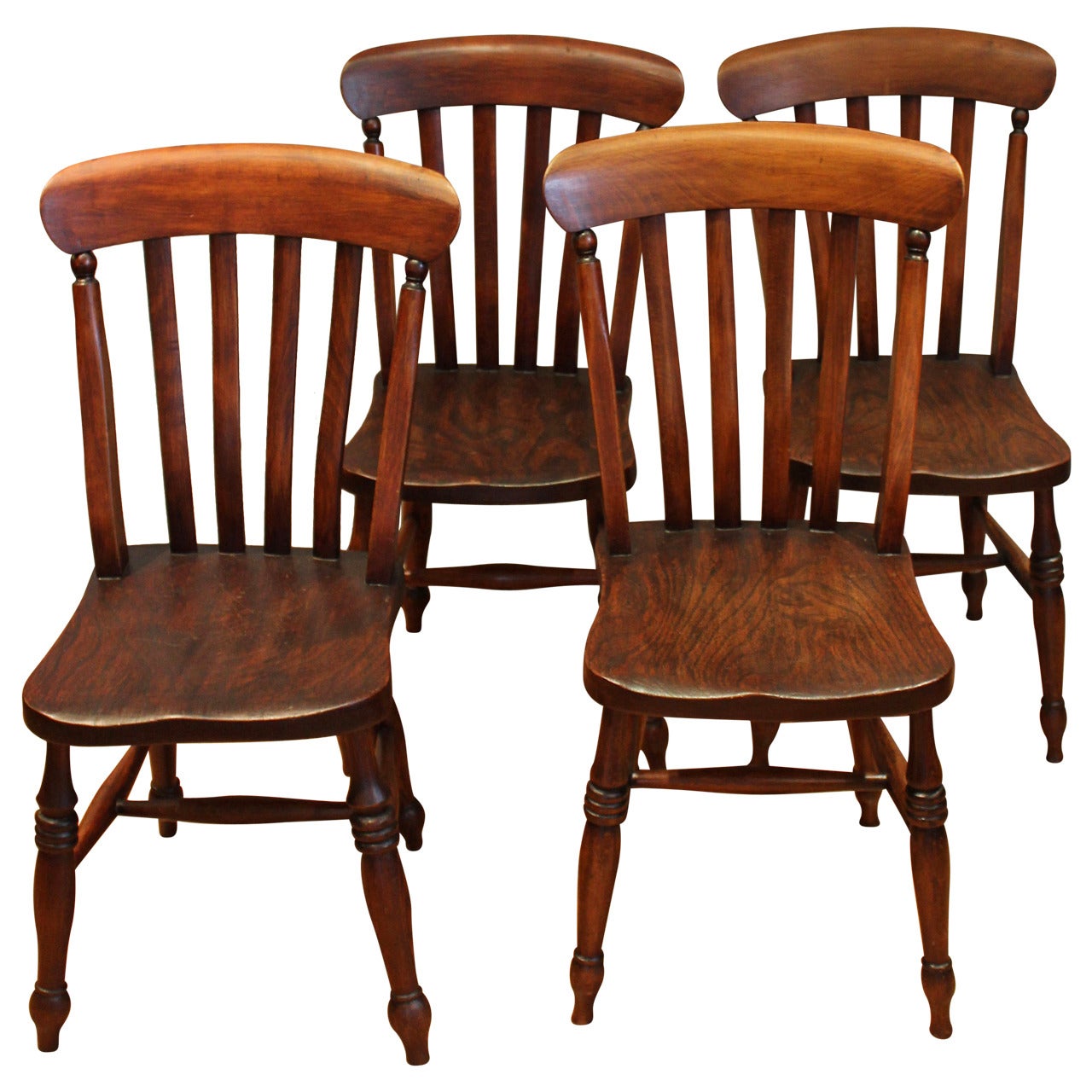 Set of Four Elm and Beech Lath Back Chairs