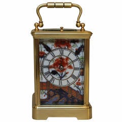 Rare French Carriage Clock by Drocourt with Derby Imari style panels