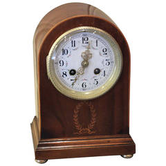 Edwardian Mahogany and Inlay Striking Mantel Clock