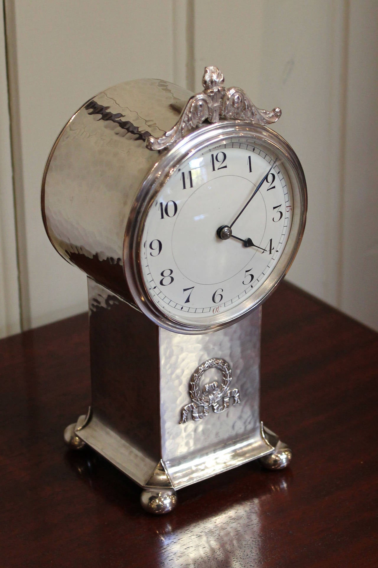 European Edwardian Silver Plated Pedestal Clock