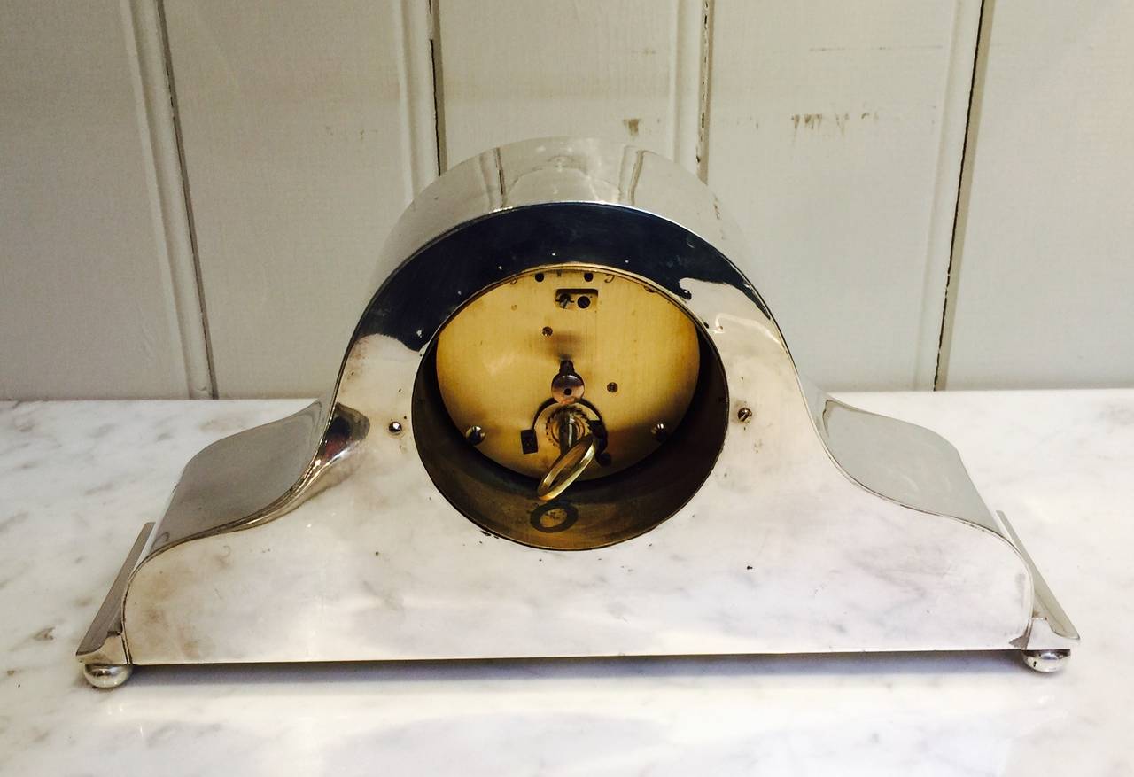 Edwardian Silver Plated Napoleon Hat Mantel Clock 1