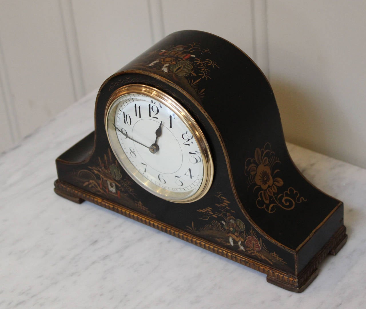 European Chinoiserie Napoleon Hat Mantel Clock