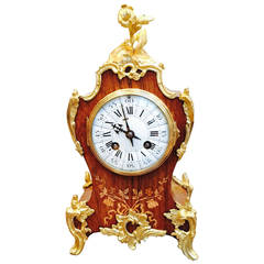 Antique French Rosewood and Inlay Mantel Clock