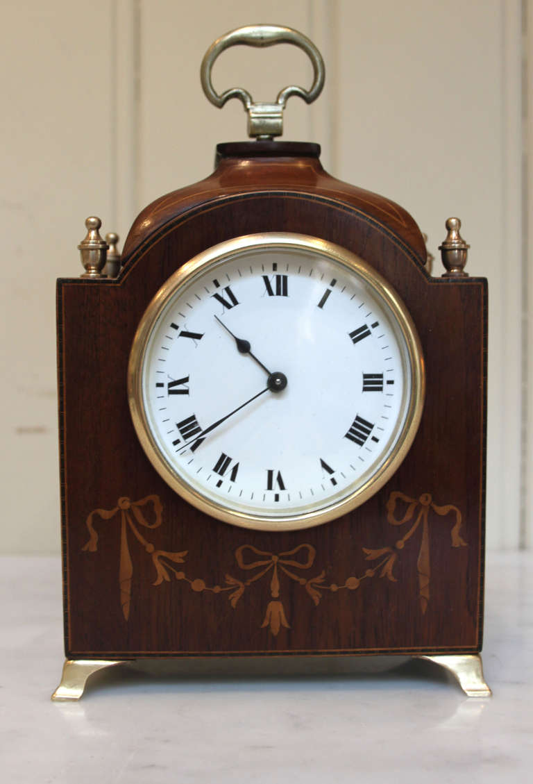 Edwardian Mahogany and Inlay Miniature Timepiece Bracket Clock