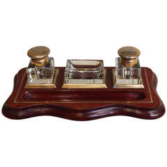 French Mahogany and Brass Inlaid Inkstand