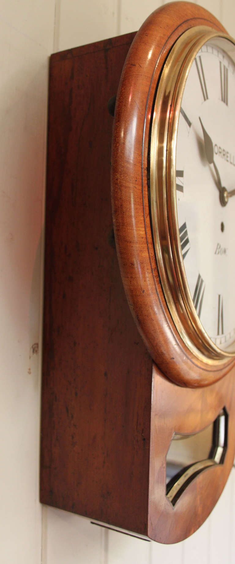 East End Mahogany Drop Dial Fusee Wall Clock In Excellent Condition In Buckinghamshire, GB