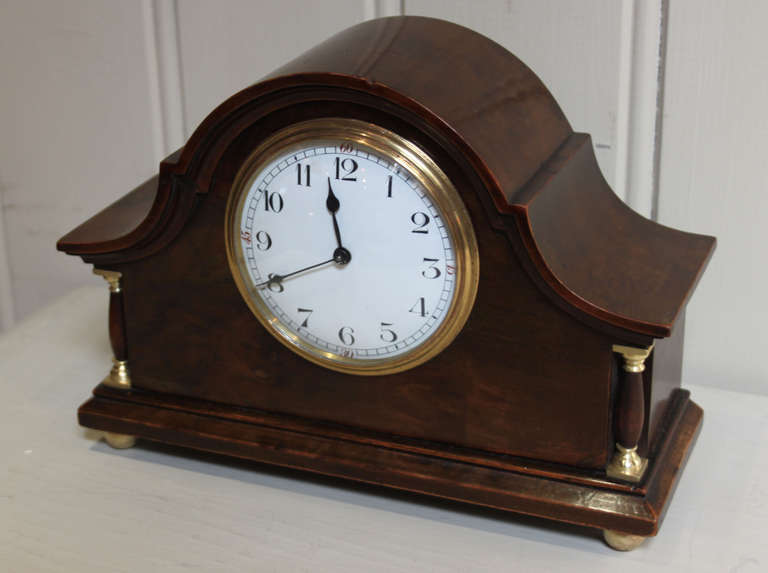 Burr Walnut Timepiece Mantel Clock In Excellent Condition In Buckinghamshire, GB