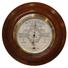 Retro Solid Oak Rise and Fall Aneroid Barometer