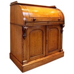 Used Mid Victorian Golden Oak Cylinder Top Cupboard Bureau