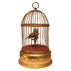 Vintage French Automaton Singing Bird in Cage 