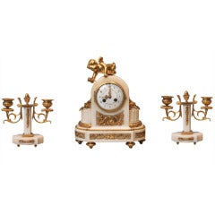 Small Alabaster and Ormolu Clock Garniture 