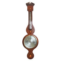 Vintage Edwardian Oak and Inlay Banjo Barometer 