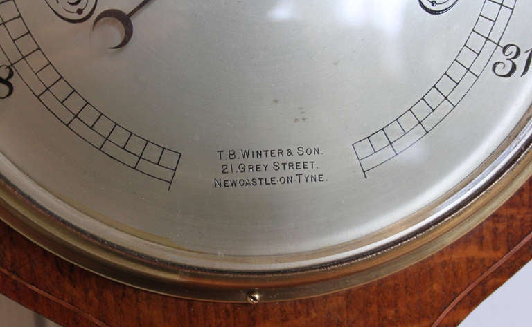 English Edwardian Oak and Inlay Banjo Barometer 