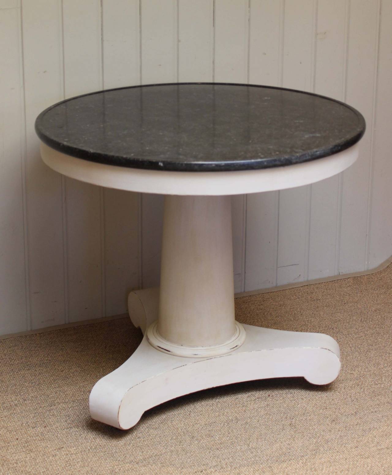 French Painted Circular Granite-Top Pedestal Table For Sale