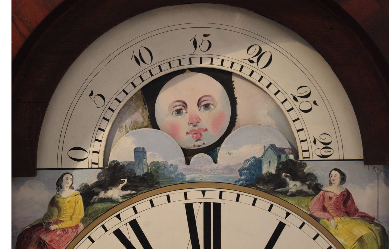 19th Century Vast Moon Roller Mahogany Longcase Clock
