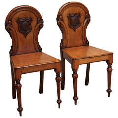 Antique Pair of Victorian Ash Hall Chairs